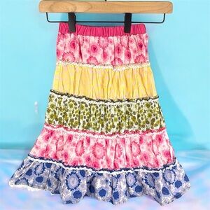 Kids Headquarters Girls Size 5 Floral Multicolor Ruffle Tiered Maxi Skirt Boho